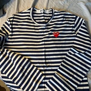 Comme des Garcons Navy and White Striped Shirt